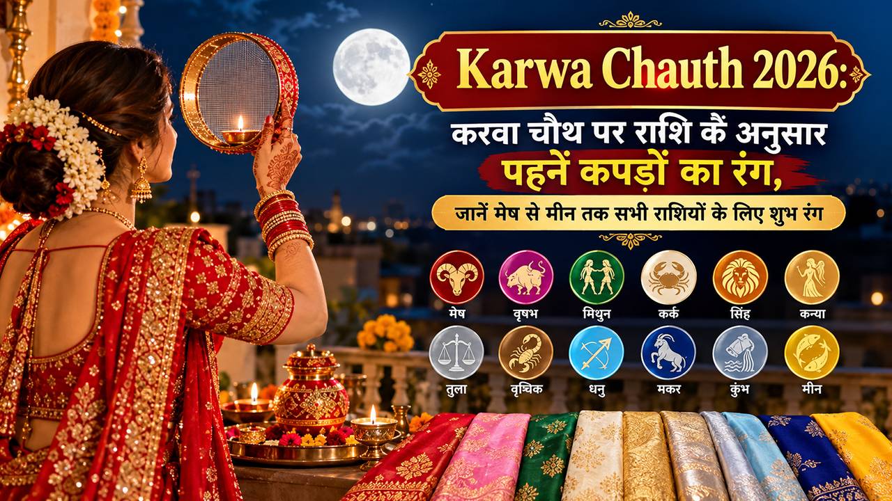 Karwa Chauth 2026: करवा चौथ पर राशि के अनुसार पहनें कपड़ों का रंग, जानें मेष से मीन तक सभी राशियों के लिए शुभ रंग